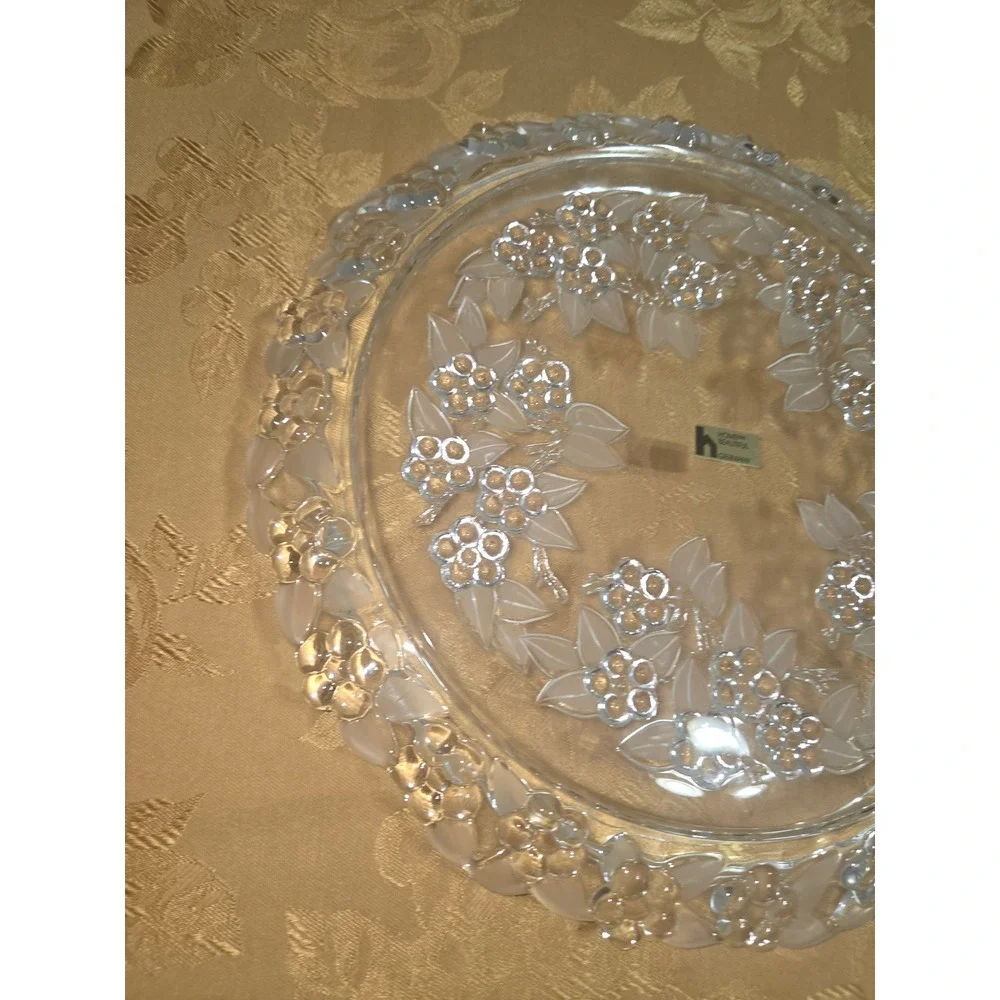 Home Beautiful Germany Crystal Hostess Platter Frosted Floral Embossed  13.5 In